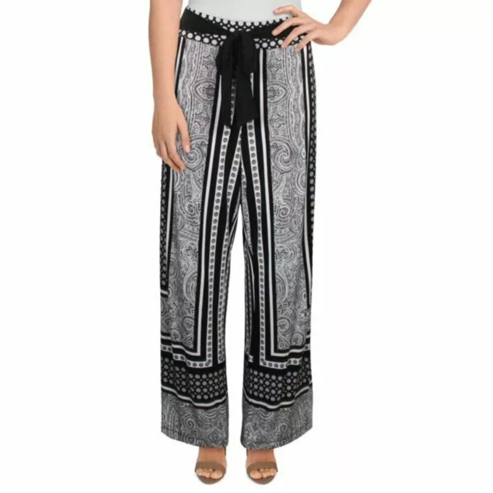 INC International Concepts Wide Leg Flared Pant Women Plus 3X Gray Bandana Print